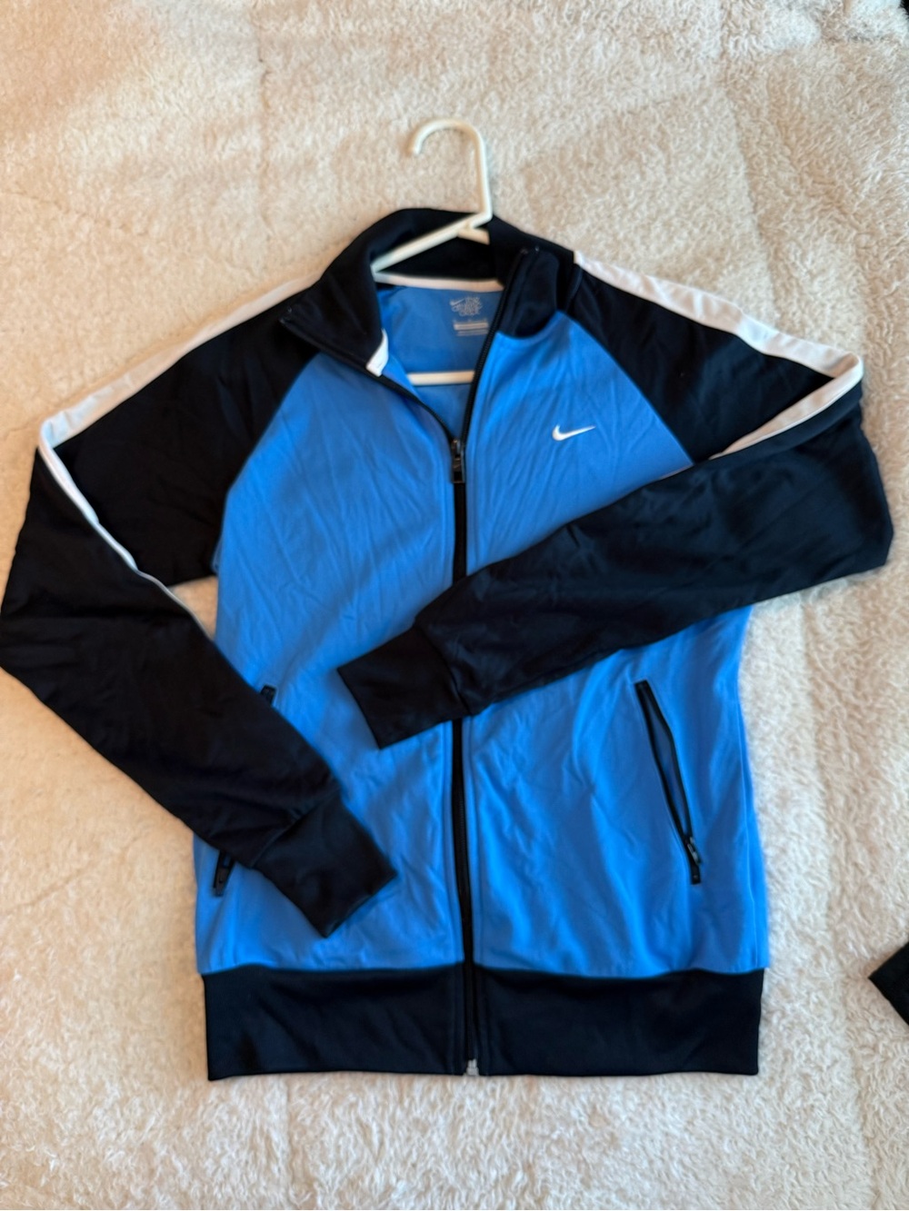 Nike Blue and Black Athletic Full-Zip Jacket with White Trim